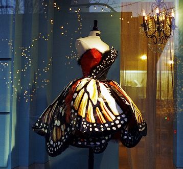 I like the split up the dress, it breaks up the monotony of one color. Maybe add jewels Like A Butterfly, Easy Halloween Crafts, Ballet Costumes, Most Beautiful Dresses, Butterfly Dress, Fantasy Dress, Fairy Dress, Shop Window, Monarch Butterfly