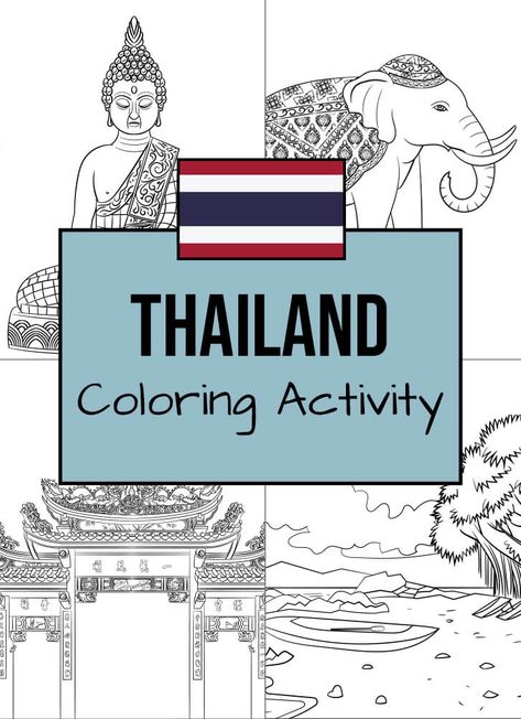 Thailand Coloring Activity: Here are some Thai-themed coloring templates to enjoy! World Thinking Day Thailand, Thailand Coloring Pages, Thailand Crafts For Kids, Thailand Crafts, Bible Mazes, Thailand Floating Market, Thailand Activities, Prek Crafts, Kids Travel Journal