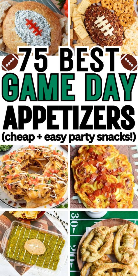 Easy game day appetizers, dips, and finger foods for a football party, with the best tailgate appetizers and football game snacks for a crowd. Sunday Football Food Appetizers Snacks, Quick Easy Game Day Snacks, Quick Easy Tailgate Appetizers, Football Party Foods Healthy, Easy Sunday Football Snacks, Best Football Sunday Food, Football Tailgate Side Dishes, Football Sunday Food Appetizers Easy, College Football Party Food