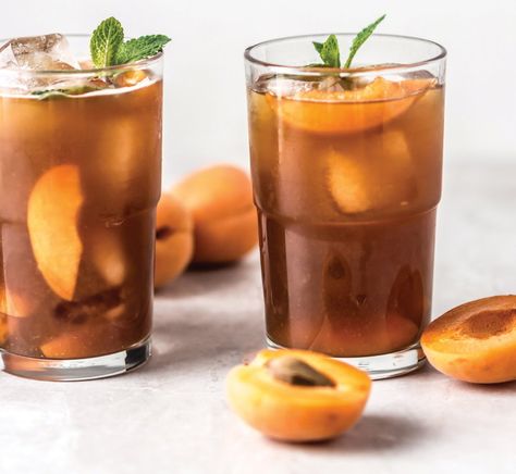 Apricot Iced Tea — OUR HOMES Magazine – Celebrating Life at Home Honey Syrup, Celebrating Life, Steeped Tea, Brewing Tea, Mint Leaves, Black Tea, Cold Brew, Iced Tea, Celebration Of Life