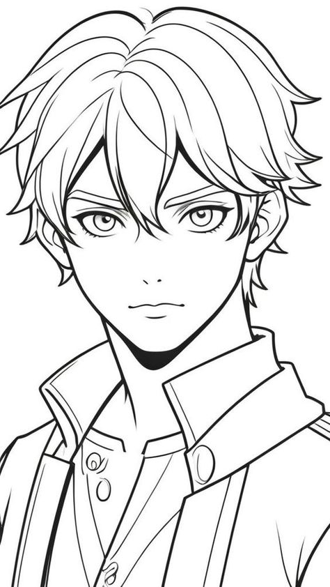 Anime Boys Sketches, Manga Illustration Black And White, Anime Sketch For Coloring, Anime Boy Sketch Easy, Detailed Anime Art, Drawings Of Boys, Boy Drawing Sketches, Tracing Coloring Pages, Coloring Pages Anime