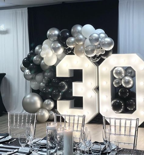 Birthday Party Ideas For Husband, Gray Party Decorations, 30th Birthday Party Ideas, Black And White Party Decorations, Cold Husband, Husband 30th Birthday, 50th Birthday Themes, White Party Theme, 30th Birthday Ideas For Women