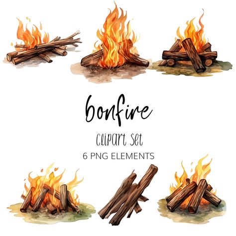 Bonfire Drawing, Bonfire Illustration, Camping Diy Projects, Fire Drawing, Art Photography Portrait, Butterfly Clip Art, Postcard Art, Diy Camping, Paint Cards