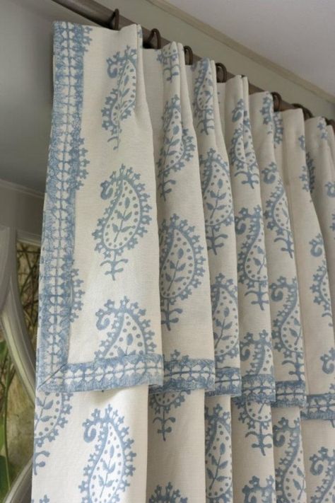 Drapes With Attached Valance - Foter French Country Curtains, Blue And White Curtains, Curtain Headings, Curtain Styles, The Curtains, Country Curtains, Cool Curtains, Custom Drapes, Custom Window Treatments