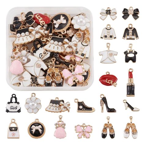 PRICES MAY VARY. What You Will Get: 40pcs Women Makeup Theme Enamel Charms (20styles, 2pcs/style). High-Quality Material: Made of light gold plated Alloy and enamel with exquisite workmanship, clear details and strong soldering, great for long term using and daily wearing. Various Styles: Included Bowknot / clothes / lips /dress / hat / bags / brooch / lipsticks / High Heels / shoes. Fashion, creative and attractive, different styles offer you more choice for your DIY jewelry, highlighting your Makeup Themes, Diamond Shoes, High Jewellery, Women Makeup, Unique Diy Gifts, Bee Charms, Girl Jewelry, Jewelry Making Charms, Enamel Charms