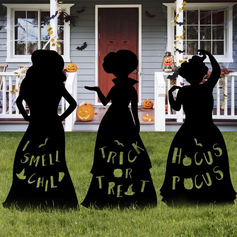 PRICES MAY VARY. Hcous Pocus Outdoor Decor: The three witch sisters are out of their spells and appear in your home. They are determined to make this year's Halloween full of magic and fear 27" Large Size: The set includes 3 Witches Yard Signs (6 pcs assembly), 3 Metal H-stakes and 6 stakes. Our Halloween yard decor is made of plastic, waterproof and weatherproof, sturdy and durable Versatile Décor: Look at the words on their dresses, the witches vow to have a great time on Halloween! Whether it Sanderson Sisters Decor, Witches Silhouette, Hocus Pocus Halloween Decorations, Hocus Pocus Decor, Hocus Pocus Halloween Decor, Hocus Pocus Decorations, Witch Sisters, Black Witches, Halloween Yard Signs