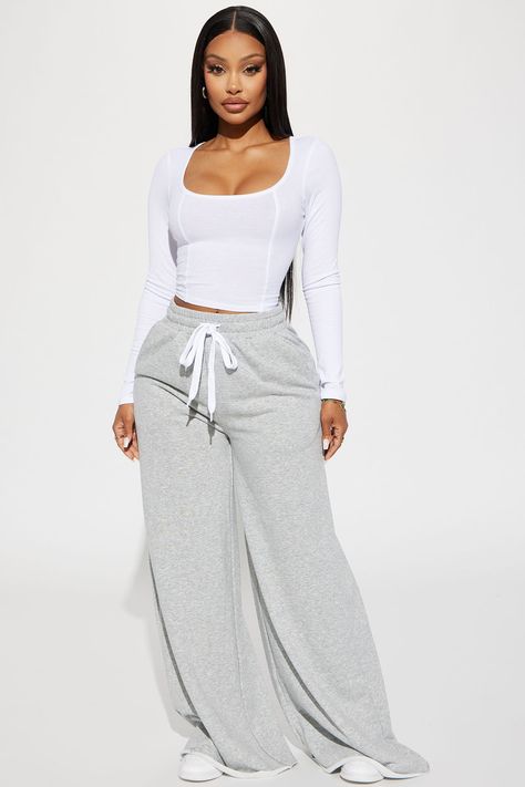 Available In Heather Grey. Wide Leg Pant High Waisted Elastic Waistband Drawstring Pockets Oversized French Terry 60% Cotton 40% Polyester Imported | My Turn Again Lounge Pant in Heather Grey size Medium by Fashion Nova Cozy College Outfit, Summer Lounge Wear, Beach Lounge Wear, Cute Lounge Outfits, Comfy Airport Outfit, Wide Leg Pants High Waisted, Lounge Outfits, Lounge Outfit, My Turn