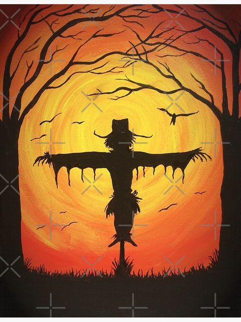 Scarecrow Painting, Halloween Canvas Paintings, Crow Painting, Fall Canvas Painting, Halloween Scarecrow, Minimal Painting, Fall Canvas, Art Village, Diy Canvas Wall Art