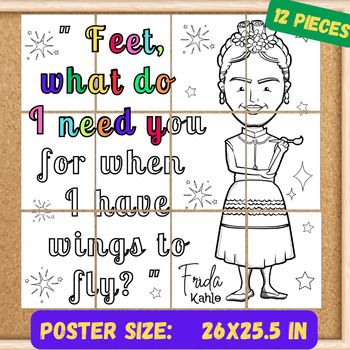 Inspire your students with this collaborative coloring poster for Hispanic Heritage Month! Perfect for back-to-school group activities.Poster size: 26x25.5 inches12 pieces: Each piece on 8.5x11-inch pagesInspirational Quote:"Feet, what do I need you for when I have wings to fly?" Frida KahloEasy assembly: Includes row, column, and position indicators for each pieceIdeal for classroom projects and Hispanic Heritage celebrations!Keywords:famous hispanic peoplefrida kahlo coloringhispanic heritage Wings To Fly, Frida Kahlo Art, Classroom Projects, Hispanic Heritage Month, Creative Classroom, Hispanic Heritage, Heritage Month, Month Colors, Poster Colour