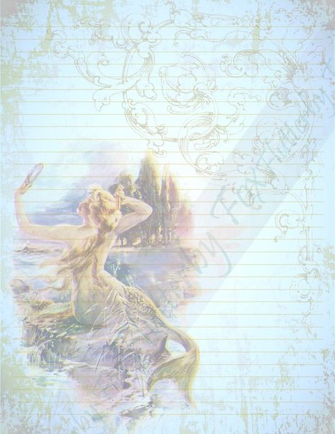 Paper Mermaid, Mermaid Journal, Mermaid Background, Lined Writing Paper, Jpeg Images, Vintage Mermaid, Background Images Wallpapers, Printable Vintage, Terms And Conditions