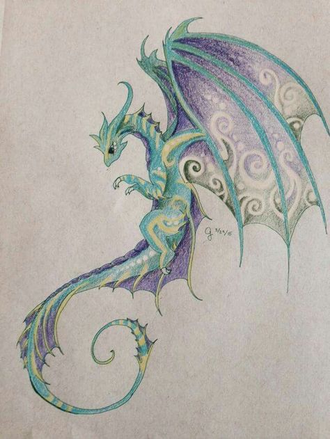 Dragons Say Rawr.. artist 2015 Dragons Drawing Color, Fairy Riding Dragon Tattoo, Coatyl Dragon Tattoo, Dragon Crystal Tattoo, Colorful Dragon Drawing, Beautiful Dragon Drawing, Coatyl Dragon Drawing, Fairy Dragon Drawing, Dragon Fairy Tattoo