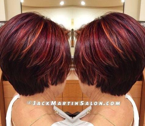 burgundy hair with orange highlights Red And Blonde, Red Blonde Hair, Short Red Hair, Hair Highlights And Lowlights, Hair Color Burgundy, Hair Color Auburn, New 52, Fun Hair, Burgundy Hair