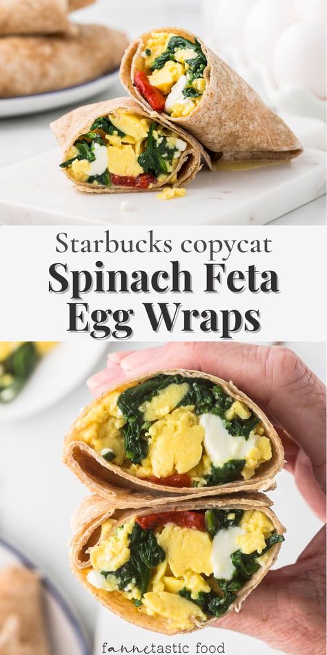 If you love the spinach feta wraps from Starbucks like I do, then you’ll love my copycat version (which uses the whole egg instead of just egg whites)! These easy breakfast wraps are stuffed with fluffy scrambled eggs, spinach, melty feta cheese, and optional roasted red peppers. They come together quickly and are freezer-friendly, so they're a perfect meal prep breakfast! Meal Prep Breakfast Wraps, Freezer Friendly Wraps, Egg Spinach Feta Wrap, Spinach Feta Egg Wrap, Savoury Breakfast Ideas Healthy, Easy Breakfast Wraps, Savory Breakfast Meal Prep, Spinach Feta Wrap Starbucks, Freezer Wraps