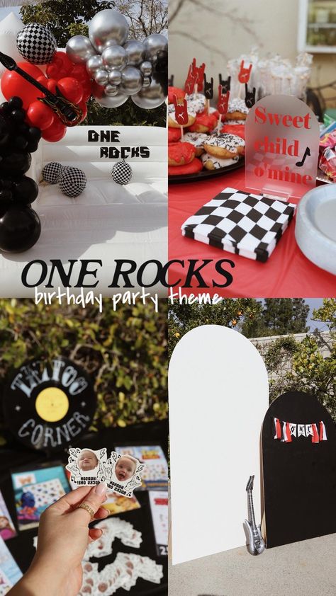 Rock And Roll Aesthetic Birthday, Rock And Roll Birthday Diy, One Rocks First Birthday Backdrop, One First Birthday, One Rocks Backdrop, Rock And Roll Themed First Birthday, 1st Birthday Rockstar Theme, World Tour Birthday Theme, Music Themed 1st Birthday