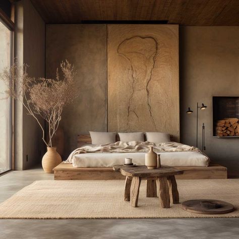 Wabi Sabi Bedroom, Wabi Sabi Interior Design, وابي سابي, Casa Wabi, Beautiful Bed Designs, Simple Bed Designs, Wabi Sabi Interior, Japandi Interior, تصميم للمنزل العصري