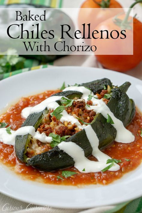 Dairy Free Chile Relleno, Stuffed Chile Relleno Recipe, Chili Rellenos Authentic, Chili Relleno Tacos, Stuffed Chile Relleno, Mexican Peppers Chile Relleno, Baked Chile Relleno, Stuffed Poblano Pepper Recipes Beef, Chorizo Stuffed Poblano Peppers