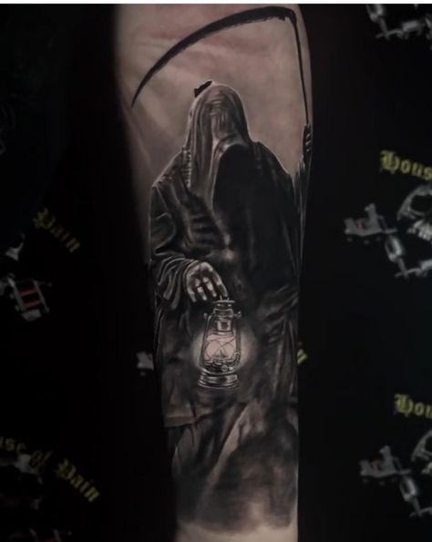 Grim Reaper Upper Arm Tattoo, Grim Reaper Tattoo Chest, Skeleton Leg Sleeve, Grimm Reaper Tattoo, Wrist Tatoo, Reaper Art, Grim Reaper Tattoo, Reaper Tattoo, Grim Reaper Art