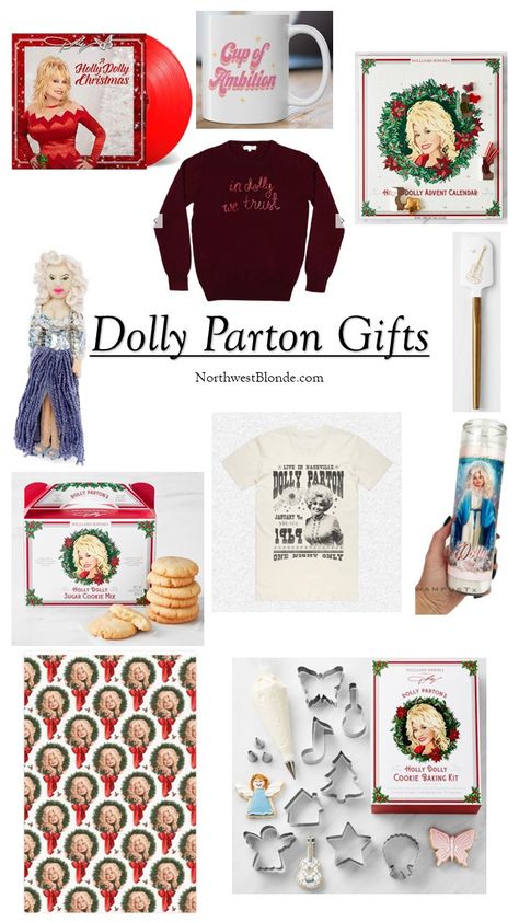 Holly Dolly Christmas Vinyl // Cup of Ambition // Dolly Parton Advent Calendar // In Dolly We Trust Embroidered Sweater // Felt Dolly Parton… The post Dolly Parton Gift Guide appeared first on Northwest Blonde. Good Lookin Cookin Dolly Parton, Holly Dolly Parton Christmas Party, Dolly Parton Christmas Party, Dolly Parton Gifts, Dolly Parton Christmas Tree, Holly Dolly Parton Christmas, Dolly Parton Christmas, In Dolly We Trust, Cup Of Ambition