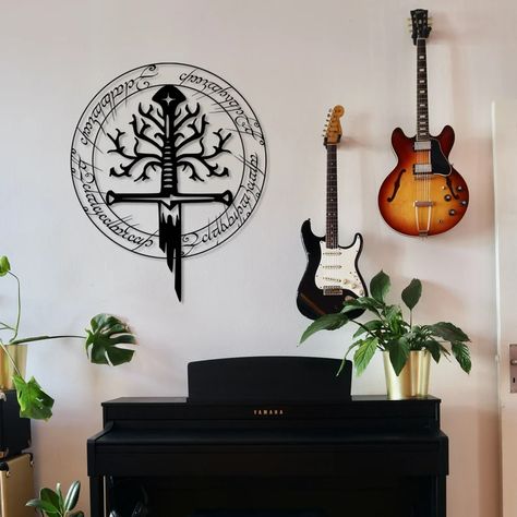 Lord of the Rings Metal Wall Art Lord of the Rings Design - Etsy Lord Of The Rings Apartment Decor, Lord Of The Rings Inspired Living Room, Lord Of The Rings Bathroom Decor, Nerdy Decor Diy, Celtic Room Decor, Lord Of The Rings Wall Decor, Lord Of The Rings Themed Bedroom, Subtle Lord Of The Rings Decor, Fantasy Wall Decor