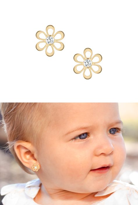 Baby With Earrings, Kids Earrings Gold Children, Baby Earrings Infants, Baby Earrings Gold, Kids Earrings Gold, Kid Earrings, Earrings For Kids