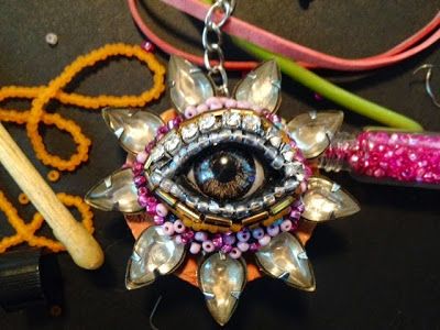 Betsy Youngquist, Sacred Heart Art, Apoxie Sculpt, Sculpted Jewelry, Costume Jewelry Crafts, Evil Eye Art, Hand Beaded Embroidery, Altered Art Projects, Beadwork Embroidery