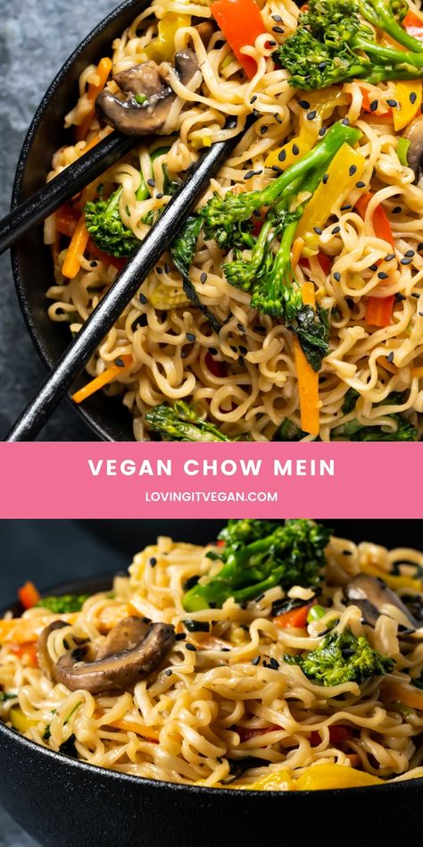 Chow Mein Soup Recipe, Tofu Chow Mein, Vegan Chow Mein Recipe, Vegetarian Chow Mein, Vegan Asian Food, Healthy Ramen Recipes, Veggie Chow Mein, Vegan Chow Mein, Curry Ramen