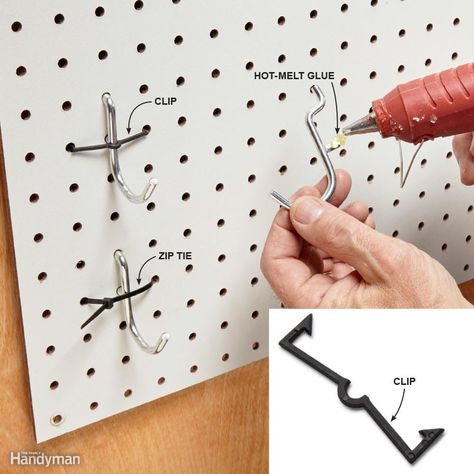 Lock In the Pegboard Hooks Cucumber Trellis Diy, Diy Study Table, Craft Storage Diy, Pegboard Storage, Sewing Room Storage, Garage Storage Solutions, Trendy Sewing Projects, The Family Handyman, Pegboard Accessories