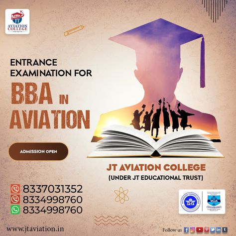 Opt for #BBAInAviationOperations from JT Aviation College and shine bright in the Aviation Industry with a successful career. Aspirants need to clear the #EntranceExamination before going for this program. ✈🎓🌏👨‍🎓 ✅ Log on to: www.jtaviation.in 👈 ✅ Visit IATA: https://bit.ly/35ICzol 👈 #International_Air_Transport_Association #IATA_Authorized #JTAviationCollege #onlineclasses #admission #aviationlover #aviationlovers #aviation4u #admissionopen #aviation #aviationlife #admissionguidance #bbai College Posters Design, College Admissions Poster, Education Ads Design, College Admission Poster Design, College Social Media Post, College Creative Ads, Collage Admission, College Admission Poster, College Poster Design