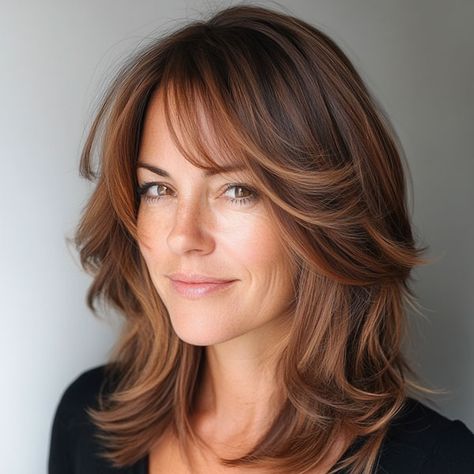 Soft Chestnut Layers, Layered Haircuts for Women Over 40 Pixie Hair Color, Haircuts For Women Over 40, Layered Haircuts For Women, Blonde Bobs, Medium Hair Cuts, Haircuts For Women, Wedding Hair And Makeup, Hair Color Trends, Long Hair Cuts