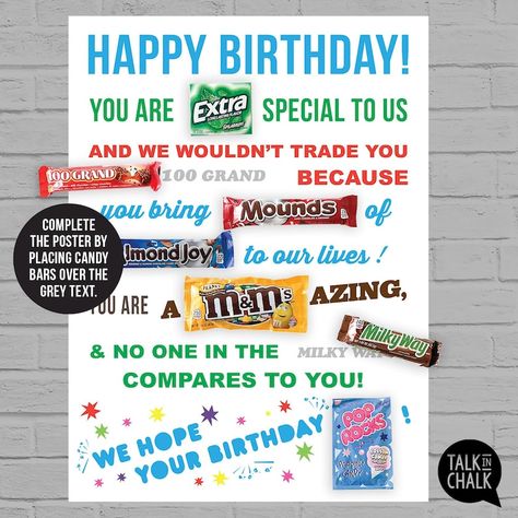 PRINTABLE Birthday Candy Poster for Any Age Birthday Gift Ideas for Him or Her Candy Gram Sign Birthday Party Decorations DIY Print - Etsy 60th Birthday Candy Poster, Candy Poster Board Birthday, Cute Candy Sayings, Bowling Pics, Birthday Candy Grams, Candy Poster Board, Birthday Candy Poster, Candy Posters, Candy Birthday Cards