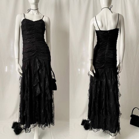 Y2k Stuff, Ruched Maxi Dress, Ruffled Skirt, Maxi Slip Dress, Just Cavalli, Lace Ruffle, Drop Waist, Lace Overlay, Leather Coat