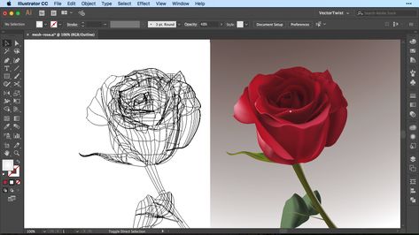 Gradient Mesh Tool in Illustrator CC - Speedart Illustration Gradient, Illustrator Ideas, Mesh Tool, Adobe Illustrator Cs6, Illustration Tutorial, Illustrator Design Tutorial, Realistic Rose, Speed Art, Logo Design Video