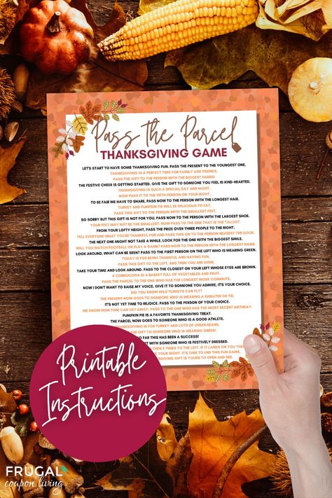 🦃 Welcome to our Thanksgiving Pass the Parcel Game - A Festive Tradition for All! 🦃Looking to add some extra delight and merriment to your Thanksgiving celebration? Look no further! Our Thanksgiving Pass the Parcel Game is the perfect addition to your holiday festivities. This cherished tradition is sure to bring laughter, joy, and a sense of togetherness to your gathering.How to Play: Gather your family and friends around the table, and let the fun begin! Follow the directions on the Thanksgi Pass It On Game, Pen And Paper Games For Adults, Friends Giving Party Ideas Decor, Thanksgiving Pass The Gift Game, Teen Friendsgiving Party Ideas, Thanksgiving Games For Family Hilarious, Game Prizes For Adults, Friendsgiving Games For Adults, Family Thanksgiving Games