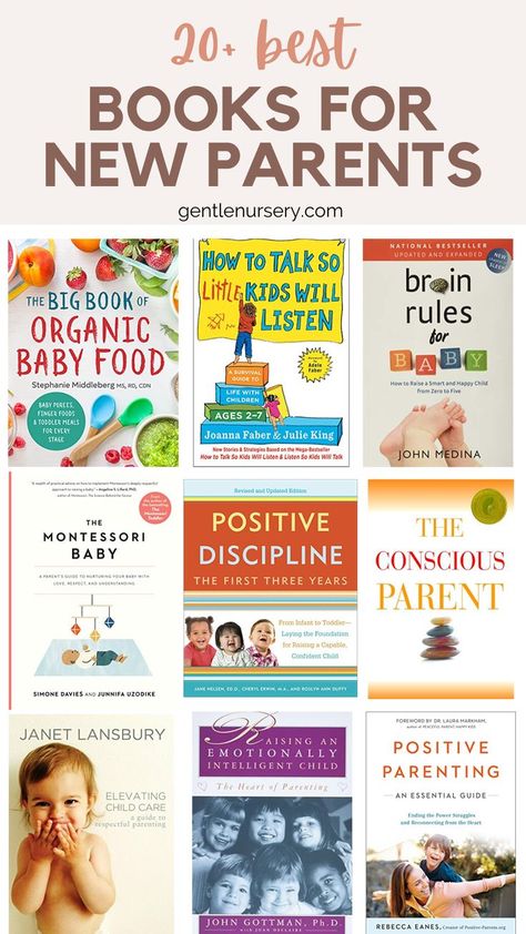 graphic title " 20+ best books for new parents" 9 pictures of the cover of parenting books. Parenting Advice For New Moms, Books For Parenting, Books For New Parents, Books For Expecting Moms, Gentle Parenting Books, Books On Parenting, Parenting Books For Moms, Postpartum Activities, Books For First Time Moms