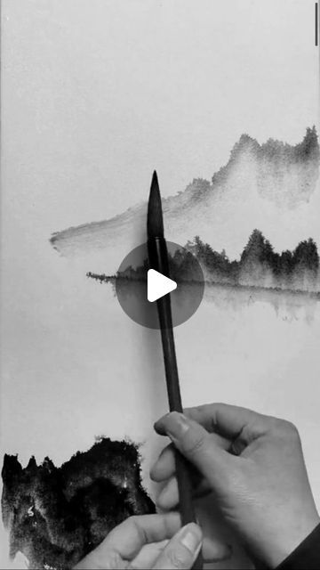 DUENDE | Black&White Artworks on Instagram: "Teach you to draw Chinese ink landscape painting by ©cnshuimo on TT ✪ What do you think about It?😊  🎶Song by @lovetriplovesyou - Wind on the Hill  Shared by @rob_matteazzi 🎨 _________________________ #art #artist #duende_arts_help #Chinese #painting #山水画" Chinese Painting Tutorial, Japanese Ink Drawing, Ink Landscape Drawing, Chinese Brush Painting Landscape, Chinese Mountain Painting, Chinese Ink Drawing, Chinese Landscape Art, Chinese Ink Art, Ink Landscape Painting