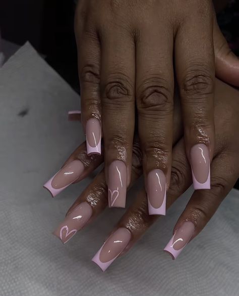 Pink Birthday Nails Short Square, Nail Inspiration Medium Length, Simple Medium Nail Designs, Birthday Nail Set Ideas Sweet 16, Dope Nail Designs Mid Length, French Tip Simple, Nails Pink Black, Drippy Nails, Sweet 16 Nails