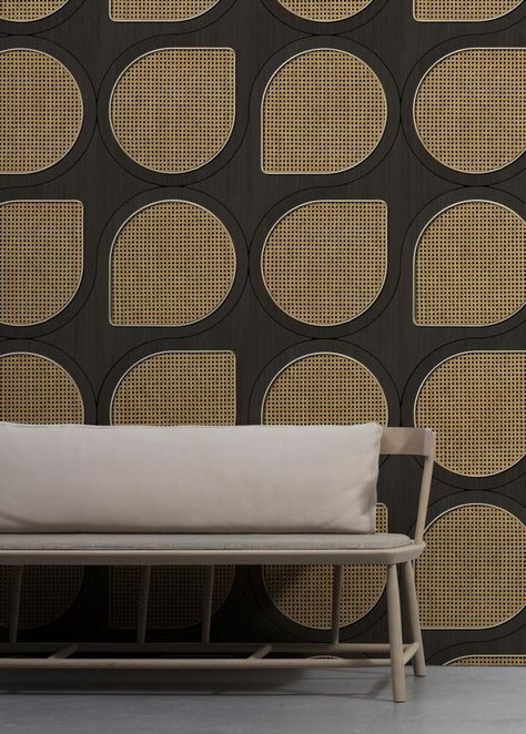 Cane Webbing Wallpaper by NLXL - Visi Cane Webbing, Wall Fires, Wall Panel Design, Cane Furniture, Pierre Jeanneret, Mobile Bar, Wall Finishes, Interior Modern, Wallpaper Direct