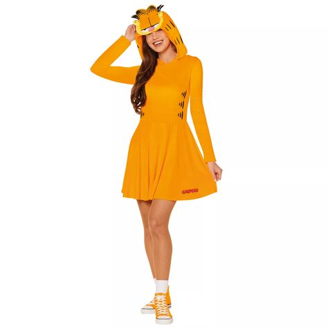 Adult Garfield Hooded Dress Costume - Spirithalloween.com Steampunk Womens Costume, Garfield Costume, Safari Costume, Prisoner Costume, Light Up Costumes, Royal Costume, Pajama Costume, Cartoon Character Costume, Shoes And Socks