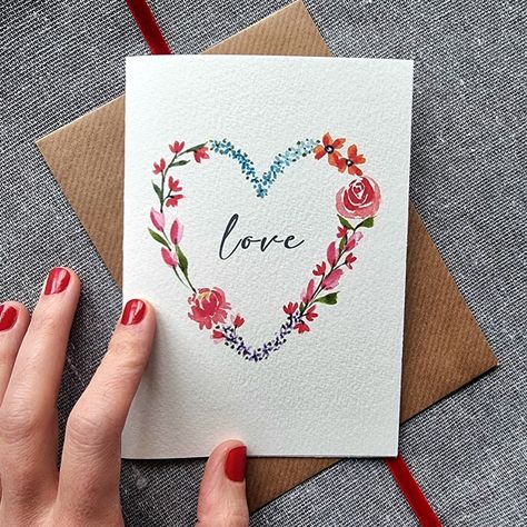 Heart Shaped Valentines Cards, Watercolour Valentine Cards, Name Day Card, Valentines Day Cards Handmade, Valentines Watercolor, Watercolour Cards, Funny Valentines Cards, Watercolour Card, Bff Birthday Gift