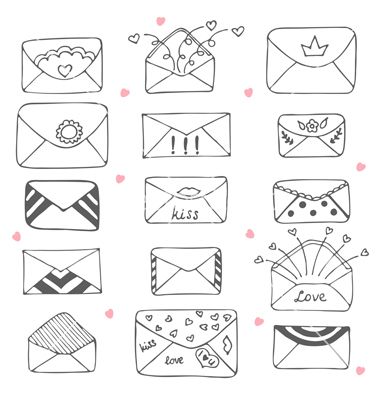 Set of hand drawn mailing envelopes communication vector 4300652 - by saenal78 on VectorStock® Envelope Doodles Hand Drawn, How To Draw An Envelope, Doodles For Envelopes, Envelope Doodles Simple, Envelope Logo Design, Envelope Drawing Doodles, Cute Envelope Drawings, Doodle Envelope, Tattoo Envelope