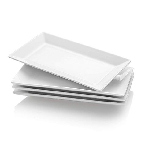 Amazon.com | Krockery Porcelain Serving Plates/Rectangular Trays for Parties - 9.8 Inch, White, Set of 4: Platters Dessert Snacks, Crockery Design, Elegant Tray, Mothers Day Breakfast, White Tray, Deli Meats, White Plate, Cooking Gadgets, White Plates