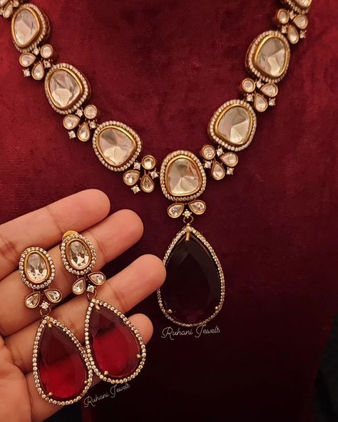 Premium Polki Necklace Set Layering in Maroon Red ❤😍 . . . #polkijewellery #polkiearrings #finejewelry #highjewelry #diamondearrings Polki Necklace Set, Polki Earrings, Polki Necklace, Polki Jewellery, Maroon Red, Wedding Board, High Jewelry, Necklace Set, Diamond Earrings