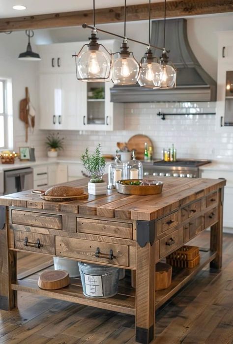 White kitchen wood island