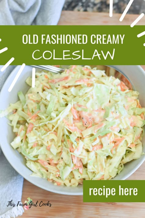 Crispy, tangy and a kiss of sweet make this old fashioned American coleslaw recipe a classic summertime side dish. Creamy, crunchy and oh-so delicious - this sweet coleslaw is perfect served up alongside sliders and handheld eats during harvest, too. Lees Famous Recipe Cole Slaw, The Best Coleslaw Recipe, Crispy Coleslaw Recipe, Popeyes Coleslaw Recipe, Old Fashioned Coleslaw Recipe, Cole Slaw Recipe No Mayo, German Coleslaw Recipe, American Coleslaw, Coslaw Recipes