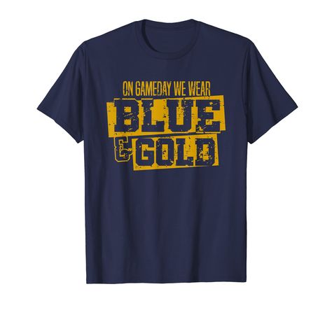 PRICES MAY VARY. On game day we wear blue and gold! Game day is for blue and gold! Perfect for the sports fan or cheerleader. Team mom or team dad can cheer on their favorite player on the field or cheer on their team in team colors. Home team pride for your football, basketball, softball, or volleyball team. Get this shirt to wear to the next home game on Friday night or Saturdays. Great for a blue-out at the stadium or for a matching family group shirt for a tournament or team trip. Lightweigh High School Baseball Shirts, Sports Tshirt Designs, School Spirit Shirts, Pirate Shirts, Team Mom, Tshirt Design Men, College T Shirts, Spirit Shirts, High School Football