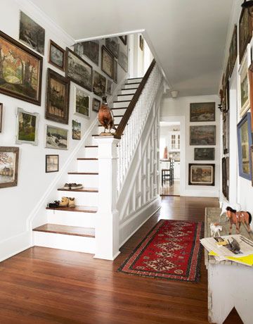 Hang your favorite #framed #art up a staircase, salon-style. Old House Before And After, Farmhouse Staircase Decor, Modern Farmhouse Staircase, Farmhouse Staircase, Old Home Renovation, Farmhouse Stairs, Staircase Decor Ideas, House Before And After, Old Home Remodel