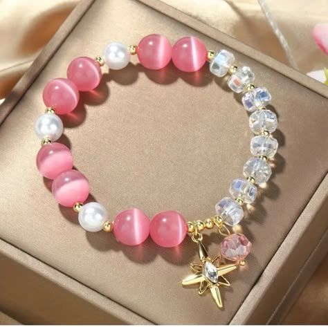 Pink Opal Crystal, Girly Bracelets, Crystal Bead Jewelry, Geometric Bracelet, Bracelets Design, Beads Bracelet Design, Crystal Beads Bracelet, Glass Beaded Bracelets, Opal Crystal