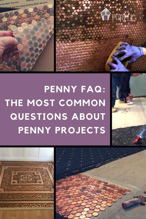 The most common questions about penny projects - great FAQ for all questions regarding penny floors and penny projects. Penny Floors, Cheap Party Decor, Penny Decor, Penny Floor Designs, Penny Table Tops, Penny Wall, Penny Projects, Penny Crafts, Penny Backsplash