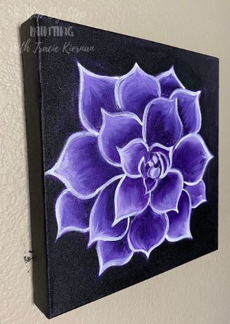 Diy Canvas Painting Ideas, Diy Canvas Painting, Succulent Painting, Painting Step By Step, Black Canvas Art, Canvas Painting Ideas For Beginners, Painting Lesson, Purple Painting, Paintings For Living Room