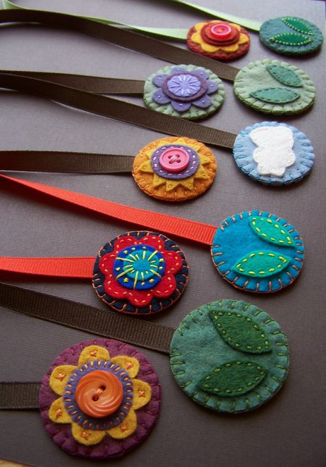 Felt bookmarks | Just finished this custom order. Whew! | Amy | Flickr Easy Felt Crafts No Sew, Felt Bookmarks Diy, Coffee Ornaments, Button Projects, Bookmarks Diy, Penanda Buku, Fund Raiser, Felt Bookmark, Handmade Bookmarks